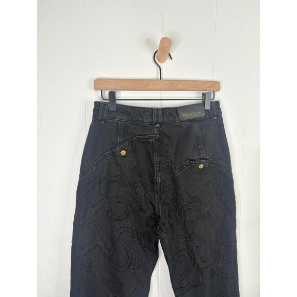 House of Sunny Staple Jean Size 6 Embroidered Black Denim Cropped Straight Leg - Picture 8 of 10